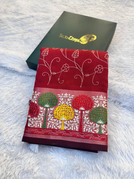 Banarasi Silk Resham Embroidery Work Saree With Tassels