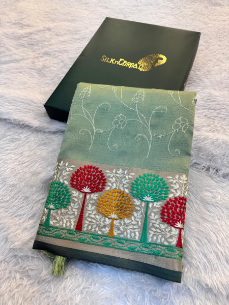 Banarasi Silk Resham Embroidery Work Saree With Tassels