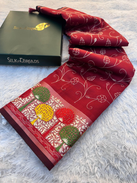 Banarasi Silk Resham Embroidery Work Saree With Tassels