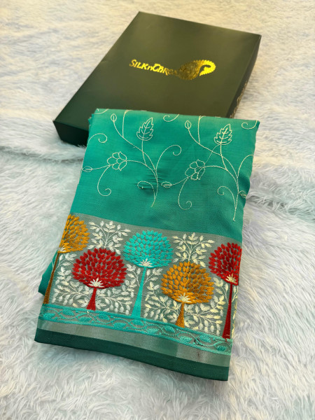 Banarasi Silk Resham Embroidery Work Saree With Tassels