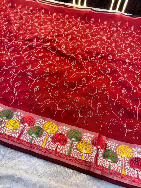 Banarasi Silk Resham Embroidery Work Saree With Tassels