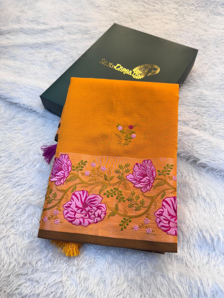 Banarasi Silk Resham Embroidery Work Saree With Tassels