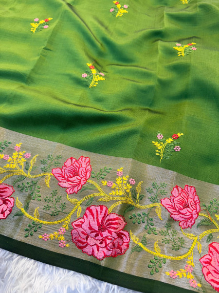 Banarasi Silk Resham Embroidery Work Saree With Tassels