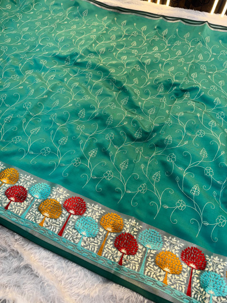 Banarasi Silk Resham Embroidery Work Saree With Tassels