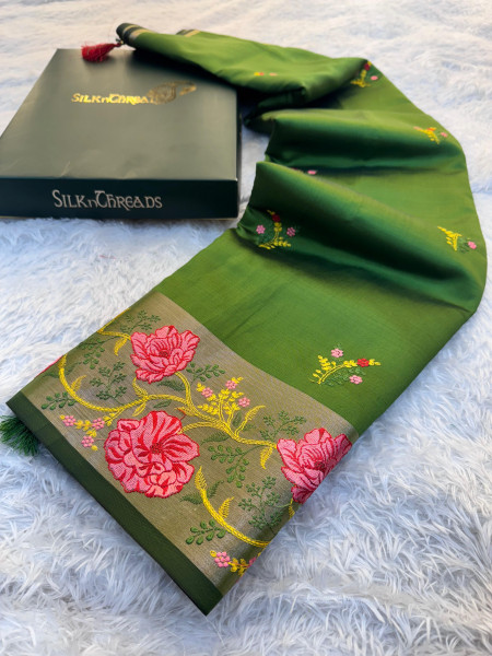 Banarasi Silk Resham Embroidery Work Saree With Tassels