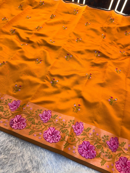 Banarasi Silk Resham Embroidery Work Saree With Tassels