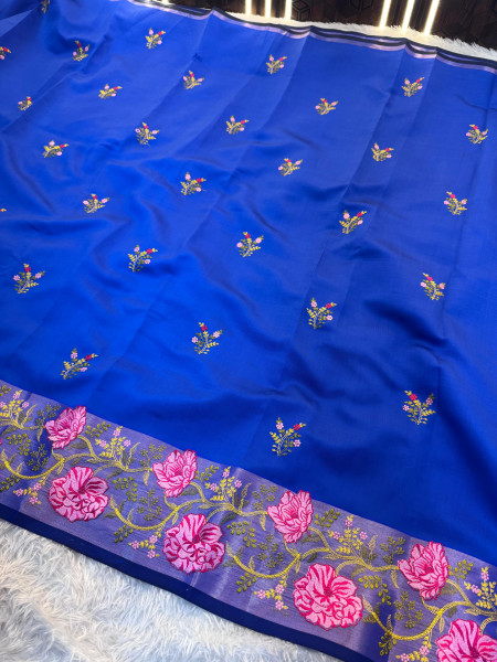 Banarasi Silk Resham Embroidery Work Saree With Tassels