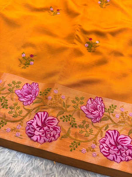 Banarasi Silk Resham Embroidery Work Saree With Tassels