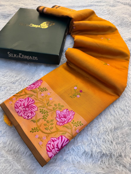 Banarasi Silk Resham Embroidery Work Saree With Tassels