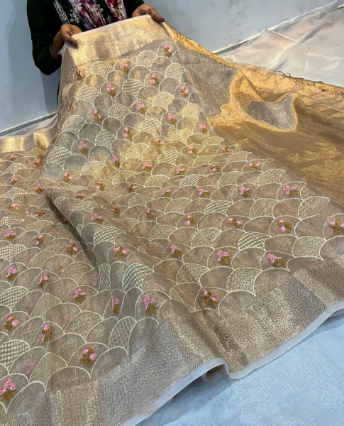 Premium Tissue silk Saree With Resham Embroidery Work