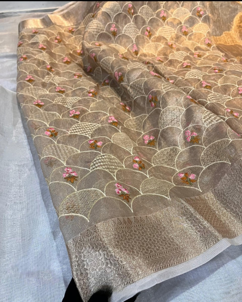 Premium Tissue silk Saree With Resham Embroidery Work