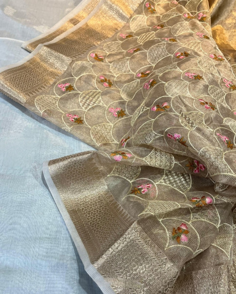 Premium Tissue silk Saree With Resham Embroidery Work