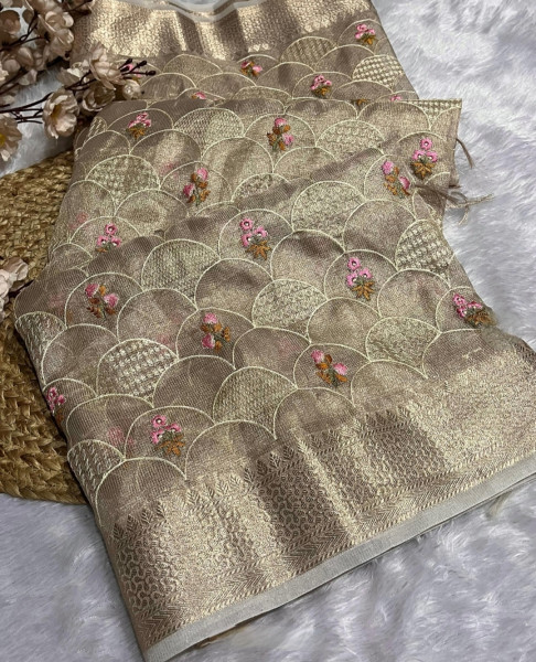 Premium Tissue silk Saree With Resham Embroidery Work