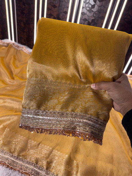 Premium Banarasi Tissue Silk Saree with Designer Sequence Lace