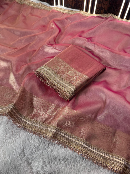 Premium Banarasi Tissue Silk Saree with Designer Sequence Lace