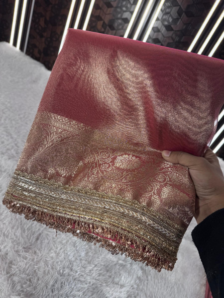 Premium Banarasi Tissue Silk Saree with Designer Sequence Lace