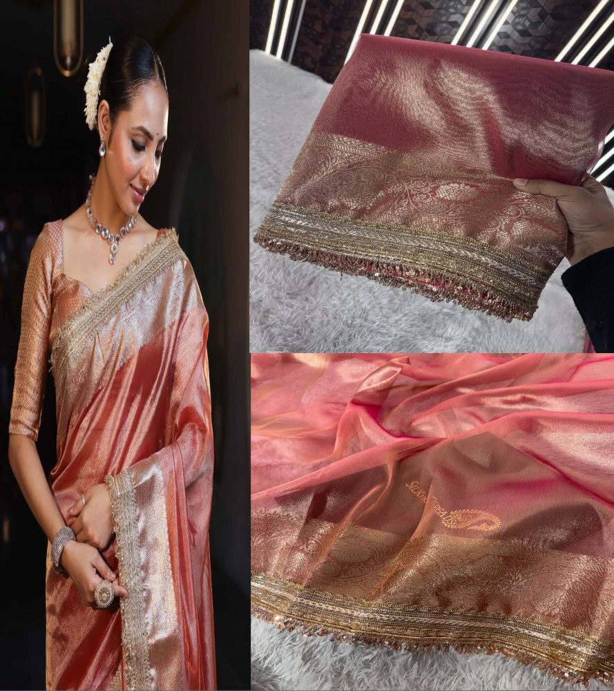 Image of Premium Banarasi Tissue Silk Saree with Designer Sequence Lace