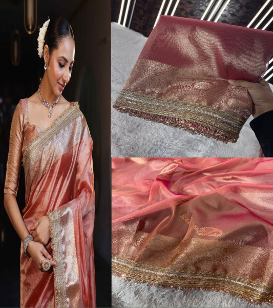 Premium Banarasi Tissue Silk Saree with Designer Sequence Lace