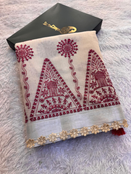 Kota Doria Checks Resham Embroidery Saree with Resham Lace