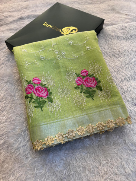 Kota Doria Checks Resham Embroidery Saree with Resham Lace