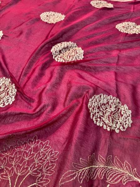 Premium Chiffon Silk Resham Embroidery Work Saree With Latkans