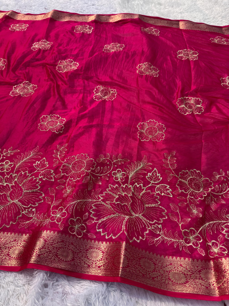 Image of Premium Chiffon Silk Resham Embroidery Work Saree With Latkans