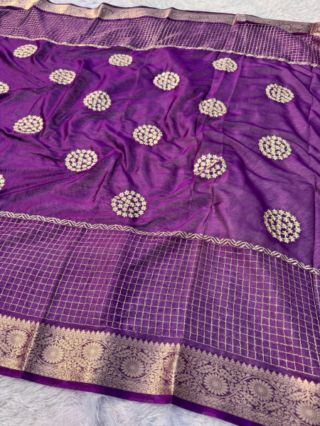 Premium Chiffon Silk Resham Embroidery Work Saree With Latkans