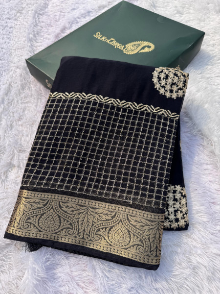 Premium Chiffon Silk Resham Embroidery Work Saree With Latkans