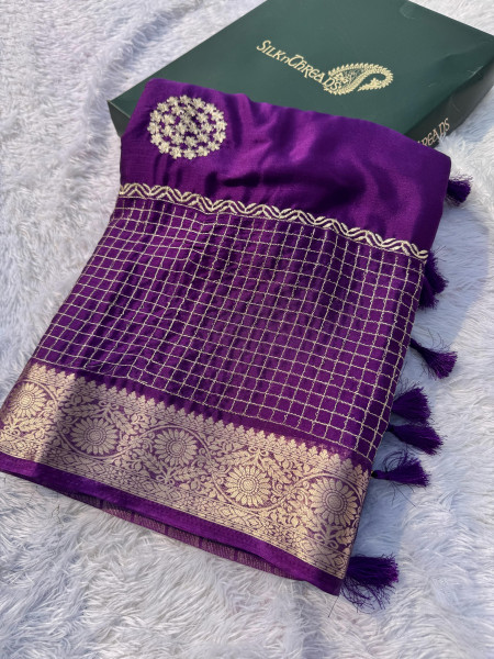 Premium Chiffon Silk Resham Embroidery Work Saree With Latkans