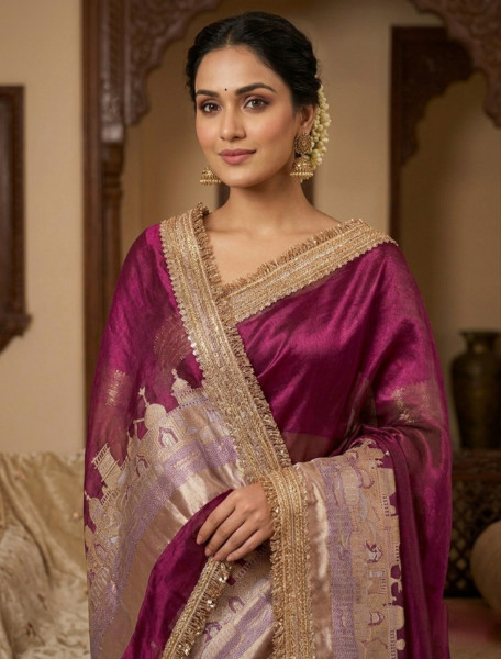 Ganga Ghat Premium Tissue Silk Saree
