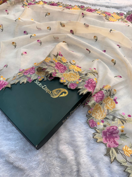 Semi Pure Silk Resham Embroidery Work Saree With Designer Embroidery Pallu