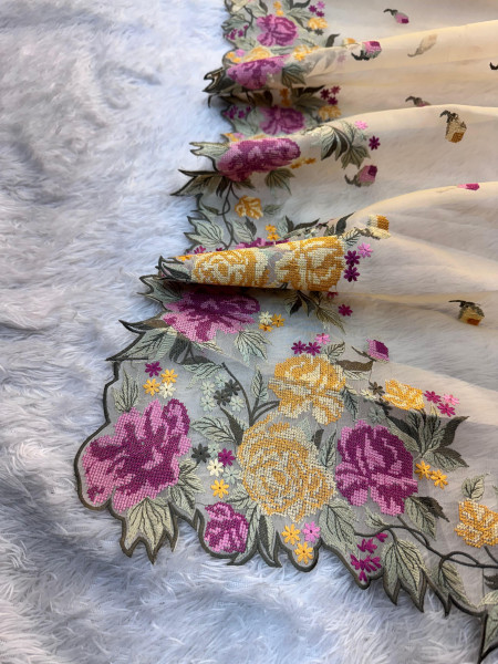 Semi Pure Silk Resham Embroidery Work Saree With Designer Embroidery Pallu