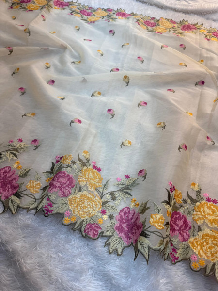 Semi Pure Silk Resham Embroidery Work Saree With Designer Embroidery Pallu