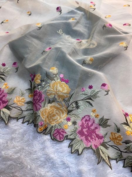 Semi Pure Silk Resham Embroidery Work Saree With Designer Embroidery Pallu