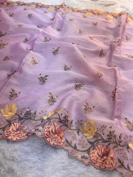 Semi Pure Silk Resham Embroidery Work Saree With Designer Embroidery Pallu