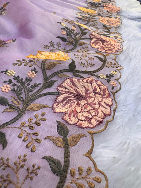 Semi Pure Silk Resham Embroidery Work Saree With Designer Embroidery Pallu