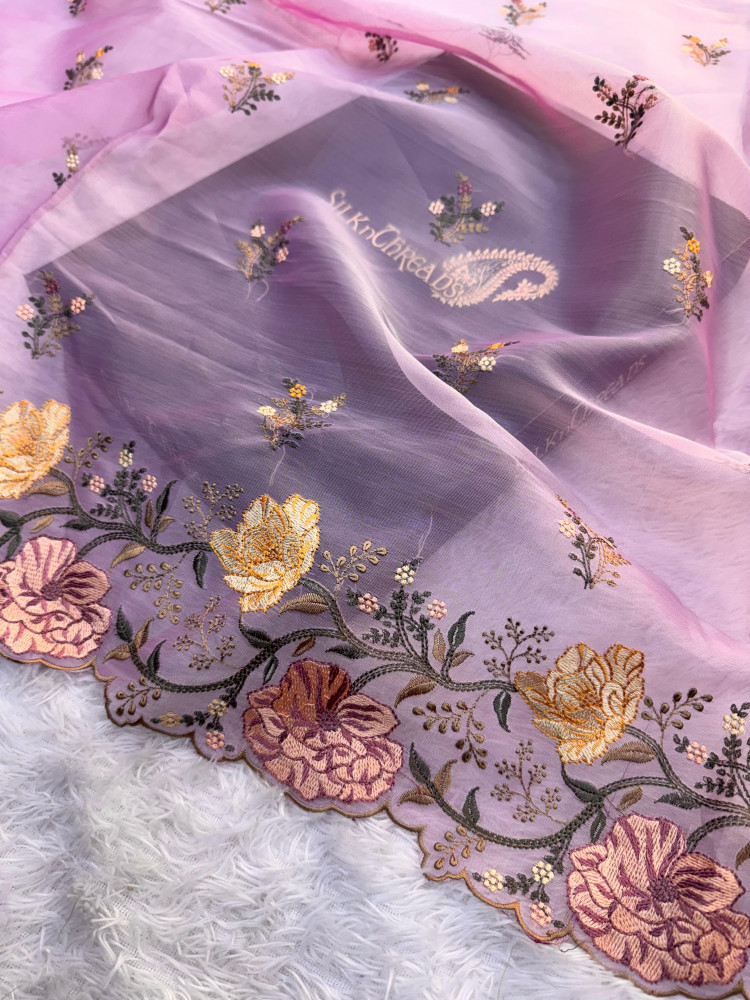 Image of Semi Pure Silk Resham Embroidery Work Saree With Designer Embroidery Pallu