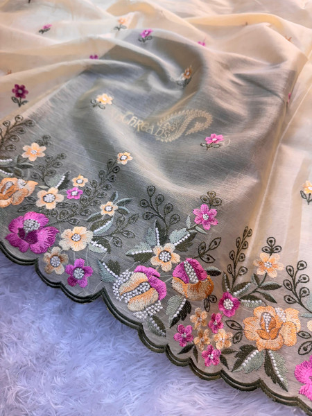 Semi Pure Silk Resham Embroidery Work Saree With Designer Embroidery Pallu