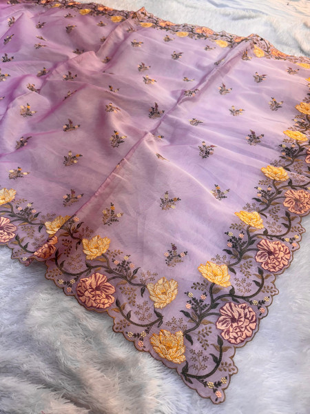Semi Pure Silk Resham Embroidery Work Saree With Designer Embroidery Pallu