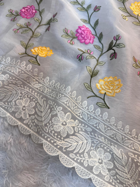 Semi Pure Silk Resham Embroidery Work Saree With Designer Embroidery Pallu