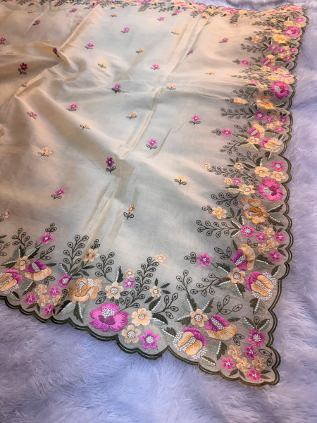 Semi Pure Silk Resham Embroidery Work Saree With Designer Embroidery Pallu
