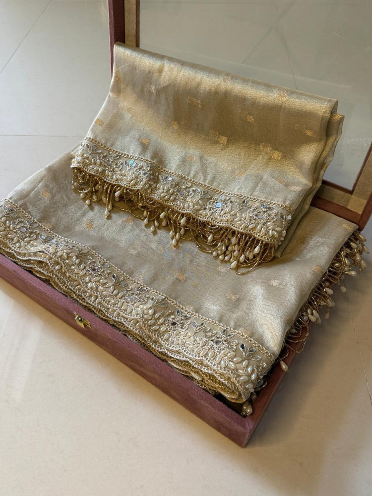 Image of Premium Banarasi Tissue Silk Saree with Designer Border