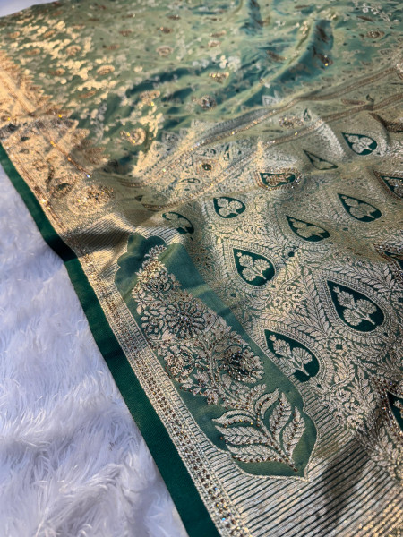 Premium Banarasi Satin Silk with a Swarovski Crystal Work