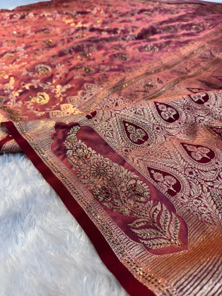 Premium Banarasi Satin Silk with a Swarovski Crystal Work
