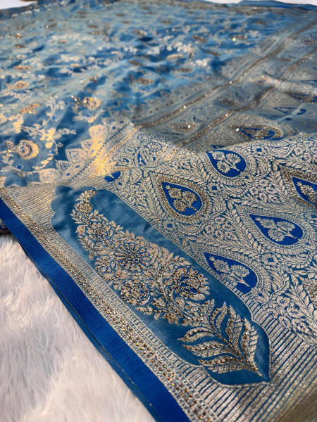 Premium Banarasi Satin Silk with a Swarovski Crystal Work