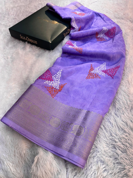 Premium Chinnon Silk Saree with Resham Embroidery Work