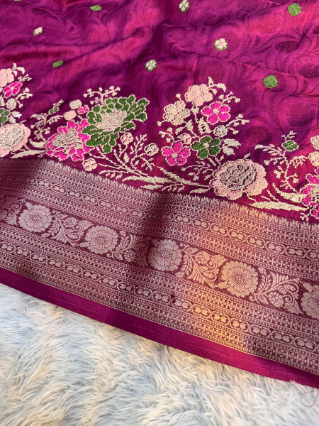 Premium Chinnon Silk Saree with Resham Embroidery Work