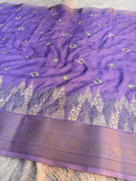 Premium Chinnon Silk Saree with Resham Embroidery Work