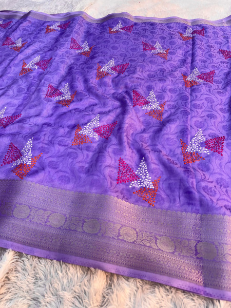 Premium Chinnon Silk Saree with Resham Embroidery Work