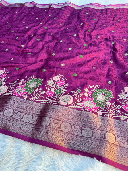 Premium Chinnon Silk Saree with Resham Embroidery Work